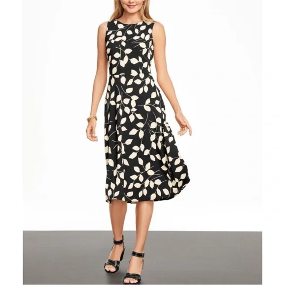 TALBOTS Black and White Leaf Print Dress - Picture 2 of 5